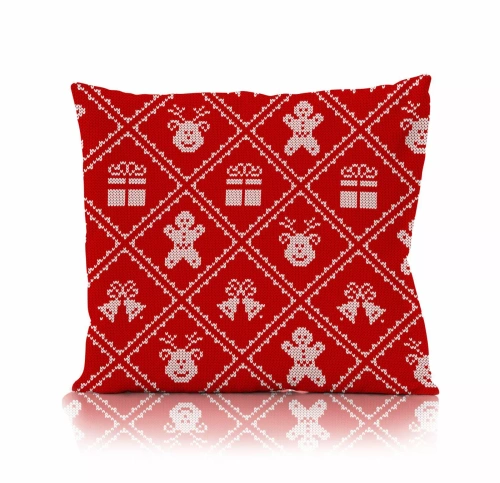 Faro Poszewka świąteczna Holly Jolly –czerwona ze swetrowym wzorem bożonarodzeniowym, mikrofibra, miękka i przytulna