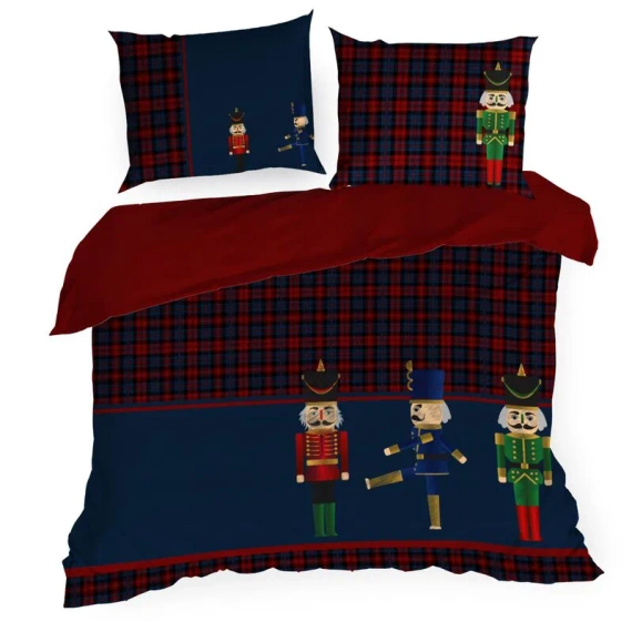 Pościel świąteczna satynowa dziadek do orzechów Peter Eurofirany granatowy