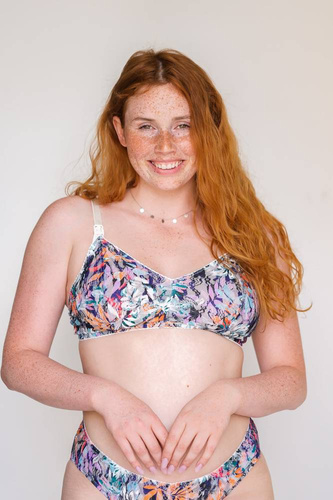 Miękki biustonosz do karmienia Femi Soft Flowers Momtobe fioletowy 