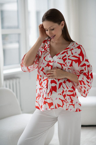 Milk&Love Bluzka ciążowa i do karmienia Mamafullness kwiaty – wiskoza, oversize, rękaw 3/4