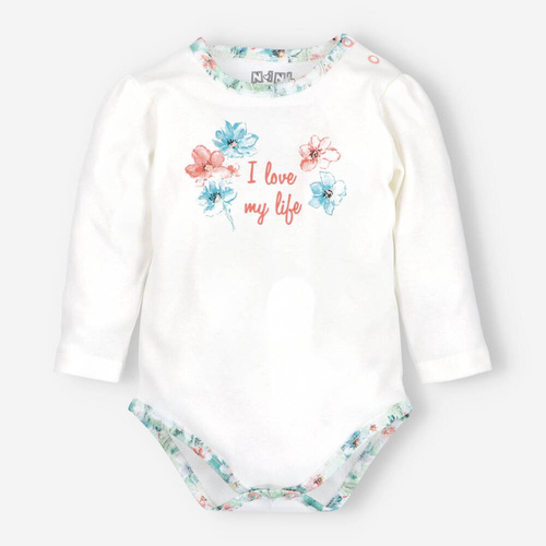 Body dla dziewczynki z bawełny organicznej Flowers Nini ecru