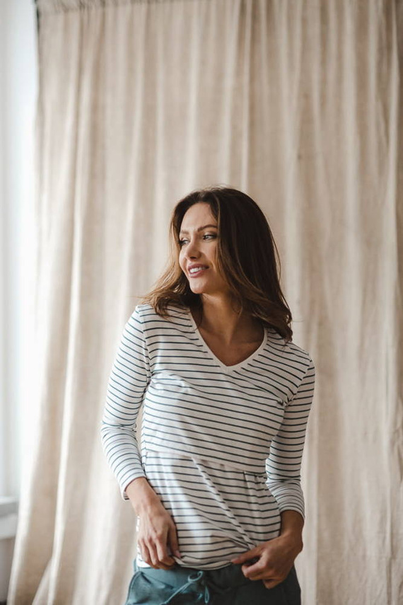 Bluzka ciążowa i do karmienia Milk Shirt Milk&Love w zielono-białe paski