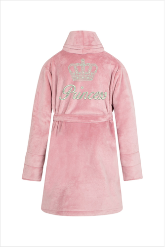 Szlafrok dziecięcy polarowy Princess + korona ByShelly - brudny róż/srebrny