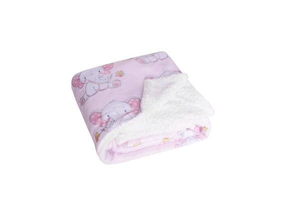 Kocyk włochacz dwustronny Milo sherpa słonik różowy