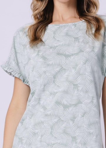 Bawełniana koszula nocna damska Elif 1728 – 100% bawełna, krótki rękaw z falbanką, wygodna koszula nocna przed kolano na lato