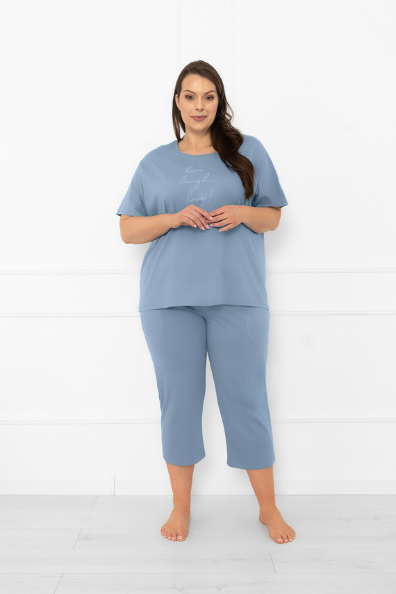 Piżama damska Ksara – naturalna bawełna krótki rękaw, 3/4 spodnie Italian Fashion - stalowy
