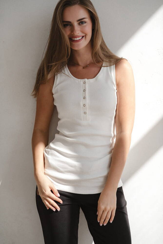 Koszulka ciążowa do karmienia w prążki na ramiączkach Tummy Milk&Love śmietankowy