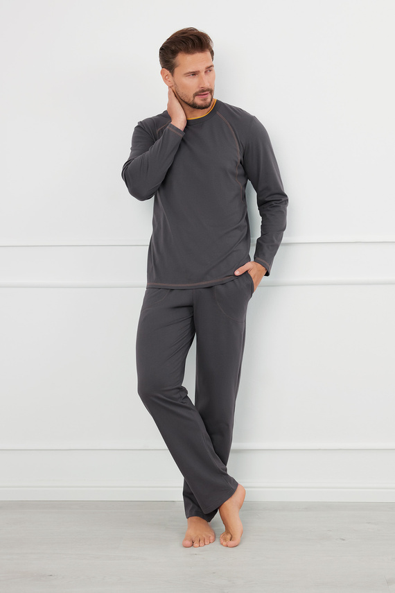 Piżama Męska długi rękaw, długie spodnie Salomon talian Fashion - grafitowy/miodowy 