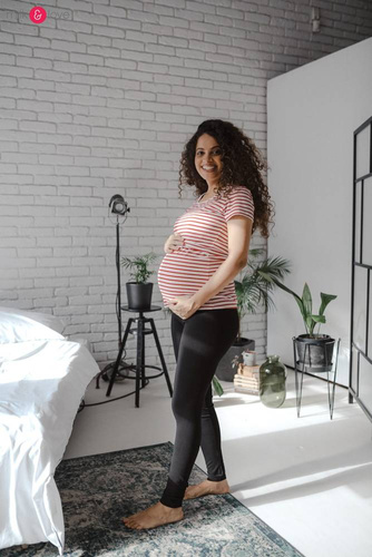 Bluzka do karmienia i ciążowa z krótkim rękawem Milk Shirt Milk&Love w biało-czerwone paski