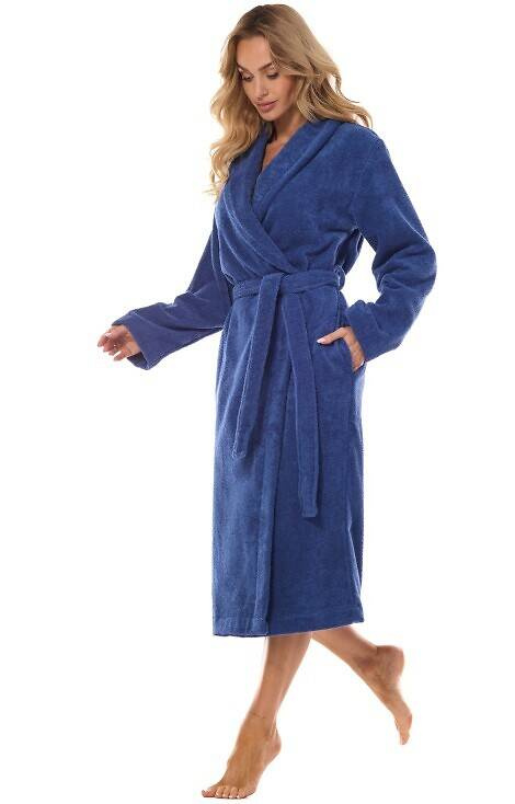 Długi Szlafrok Damski Frotte 2408 L&L - navy