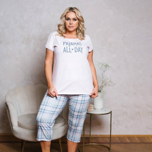 Piżama Damska krótki rękaw, 3/4 spodnie Glamour Italian Fashion - różowy/druk