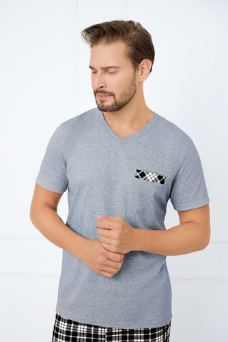 Piżama Męska krótki rękaw, spodenki Klark talian Fashion - melange/druk 