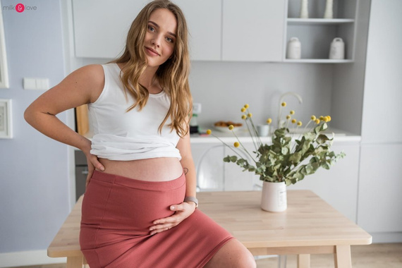 Tummy spódnica ciążowa z dzianiny w prążki Milk&Love dusty cedar