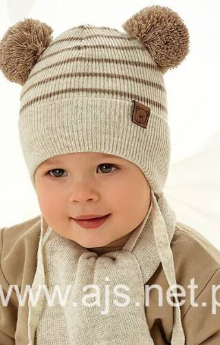 Komplet czapka+szalik 48-317 AJS jasny beżowy