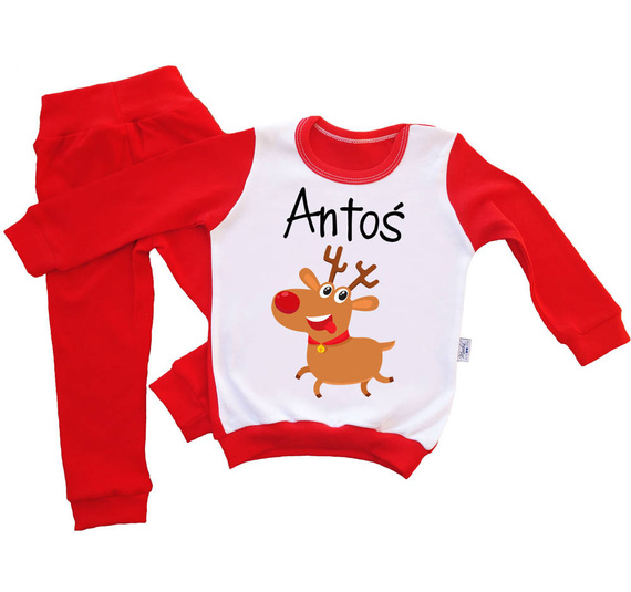 Piżamka świąteczna Renifer dla dzieci z imieniem Moocha czerwony