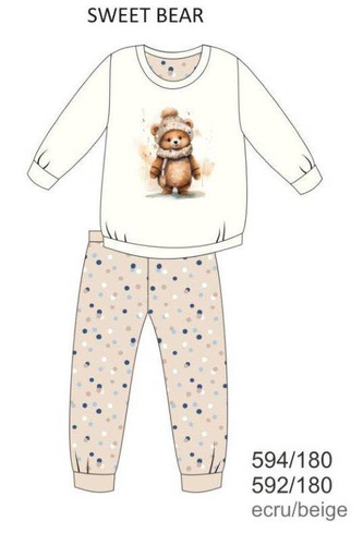 Piżama dziewczęca 594/180 592/180 Sweet Bear Cornette ecru