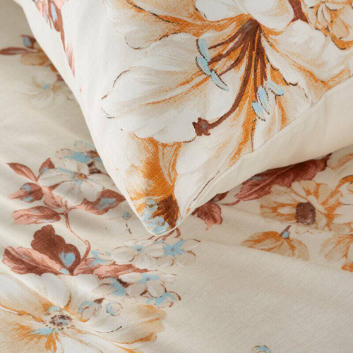 Pościel satynowa kwiaty Nelly 6 Eurofirany kremowy-rudy