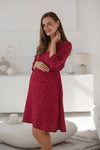 Sukienka ciążowa i do karmienia Lovely Dress Midi rękaw 3/4 Milk&Love czerwona w groszki
