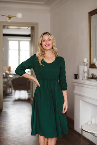 Sukienka ciążowa i do karmienia Lovely Dress Midi rękaw 3/4 Milk&Love butelkowa zieleń