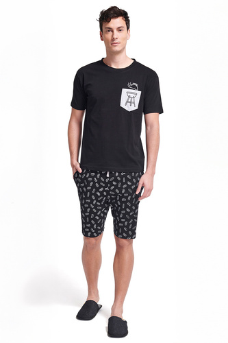 Piżama męska Gianny Sorbetto szara – komplet z nadrukiem, krótki rękaw, szorty