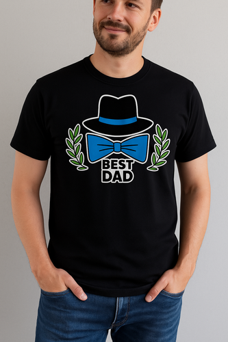 Koszulka męska "Best dad z kapeluszem i muszką" Moocha czarny 