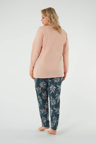 Piżama Damska długi rękaw i spodnie Julietta Italian Fashion -  łososiowy/druk 