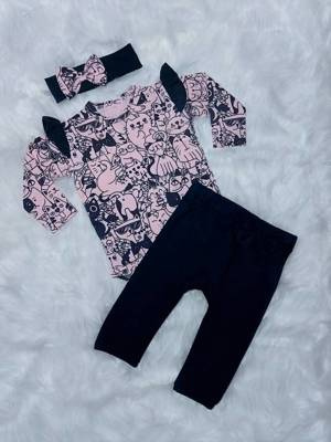 Body z długim rękawem Kotki Bambarillo pudrowy róż-granat