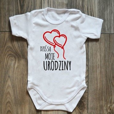 Body krótki rękaw "Dziś są moje urodziny" Moocha białe