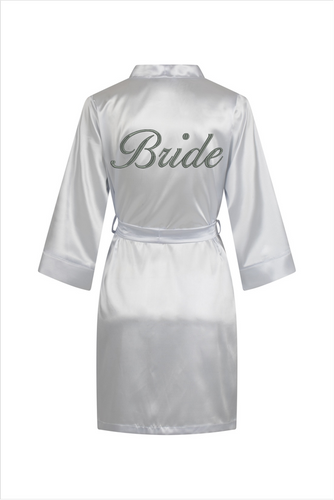 Szlafrok damski satynowy Bride ByShelly - biały/srebrny