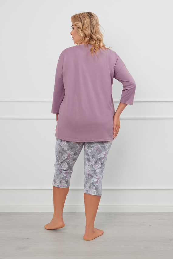 Piżama Damska 3/4 rękaw, 3/4 spodnie Ibena Italian Fashion - wrzosowy/druk