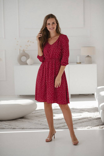 Sukienka ciążowa i do karmienia Lovely Dress Midi rękaw 3/4 Milk&Love czerwona w groszki