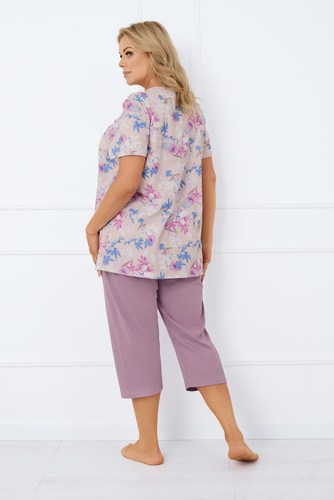 Piżama Damska krótki rękaw, 3/4 spodnie Inger Italian Fashion - druk/wrzosowy 