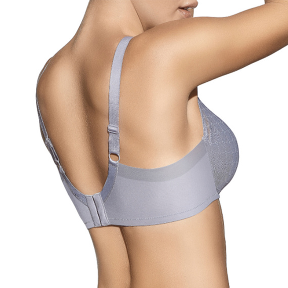 Usztywniany biustonosz Katia Selene szary – z tiulem, dekoltem plunge i efektem wygładzenia pleców