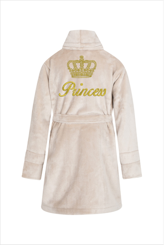 Szlafrok dziecięcy polarowy Princess + korona ByShelly - beżowy/złoty