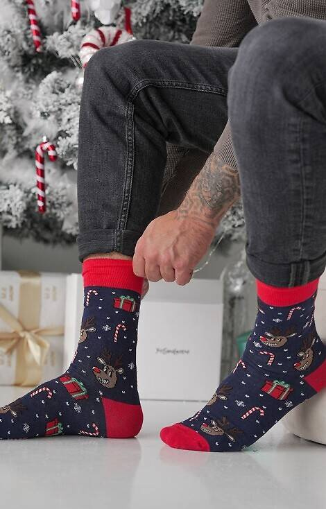 1290-028 Renifer Zgrywus Skarpety Męskie Milena - granatowy