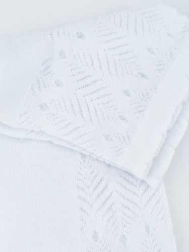 SB118 Skarpety Żakard Liść Noviti- biały