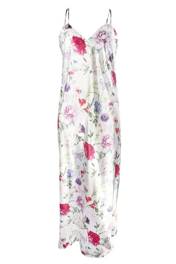 Długa halka satynowa Flowers DKaren - DK-HI5 biały