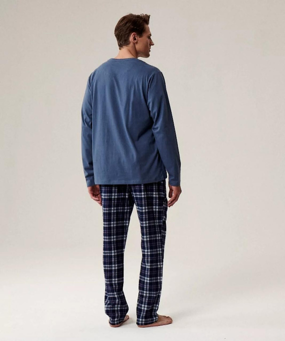 Piżama męska Atlantic NMP-393 niebieska – koszulka z długim rękawem i flanela