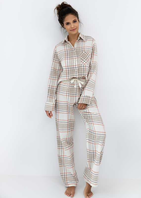 Sensis Adalyn – piżama damska flanelowa w kratkę, zapinana na guziki
