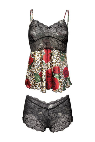  Komplet piżama damska Flowers DKaren - DK-KA granatowy