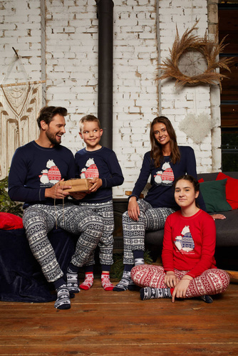 Piżama Damska długi rękaw, długie spodnie Arktyka Italian Fashion - granat/druk