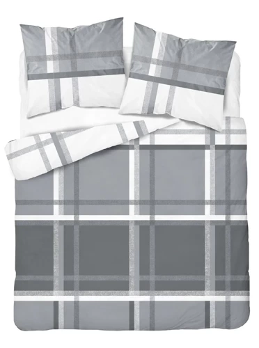 Pościel satynowa 4674 A Home Satin krata Detexpol szary