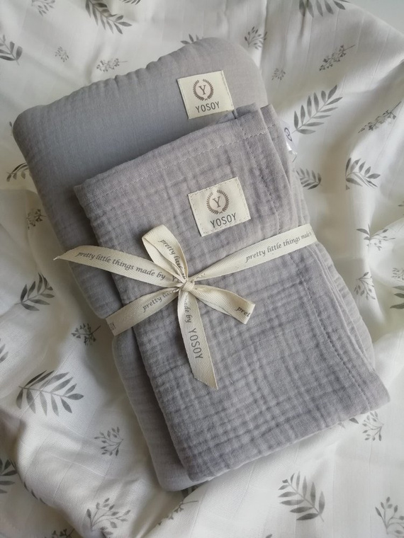 Muślinowy zestaw poduszka i otulacz Yosoy - khaki