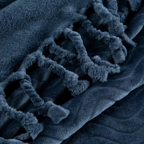 Koc narzuta z frędzlami Emma Eurofirany granatowy 