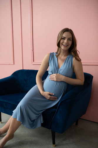 Koszula nocna ciążowa i do karmienia z bambusa Star Light Milk&Love błękitny