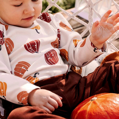 Eevi Body niemowlęce Halloween – bawełna, dynie, ecru