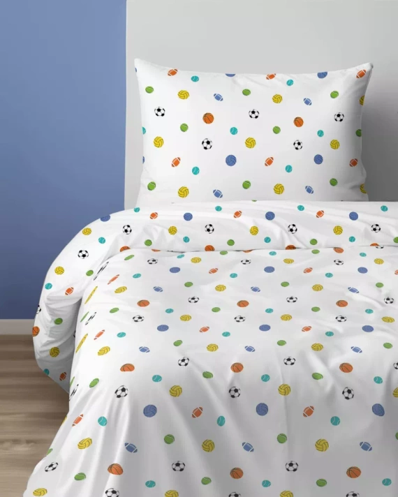 Pościel dziecięca bawełniana 5442 A Sportowy Sen Detexpol biały