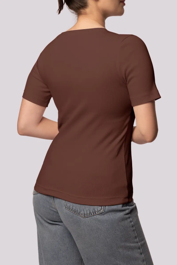 Koszulka damska w prążek Ribbed Mona czekoladowy