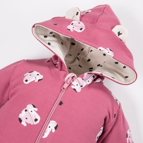 Pajac z kapturem kombinezon Dogs & Spots Eevi - różowy