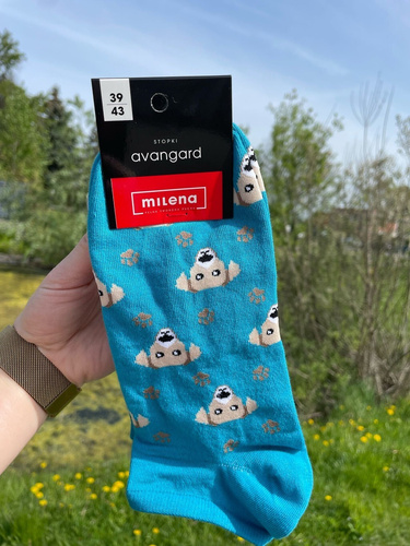 Milena 1108-050 Pieski – Męskie stopki z motywem piesków - lazurowy